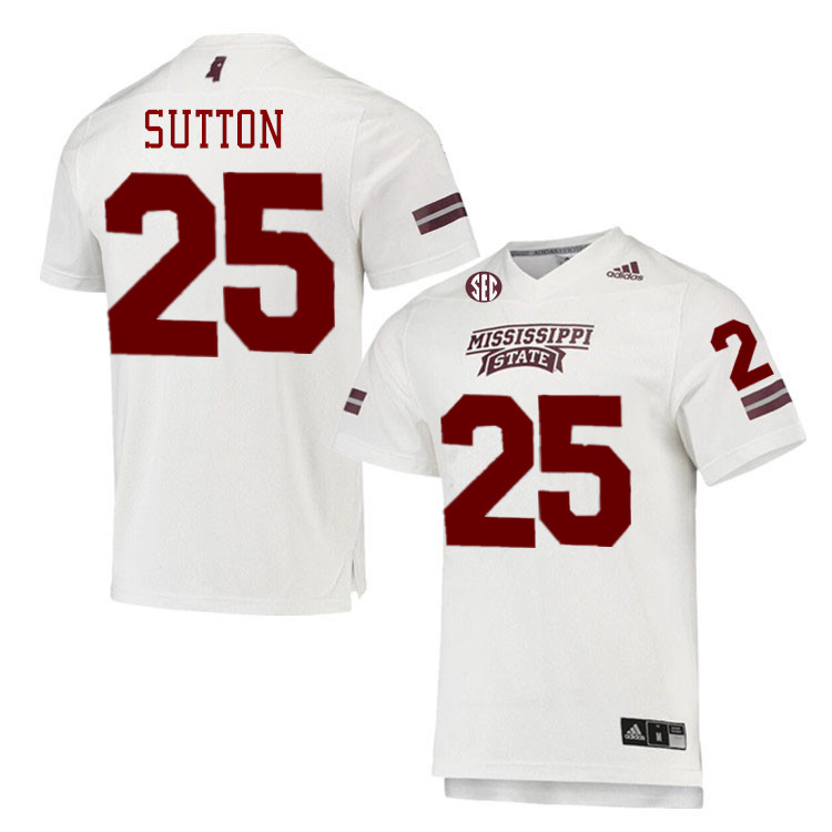 Men #25 Vic Sutton Mississippi State Bulldogs College Football Jerseys Stitched-White